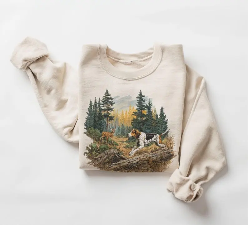 Retro 90's Walker Hound Running Down Buck Deer Vintage Hunting Unisex Sweatshirt