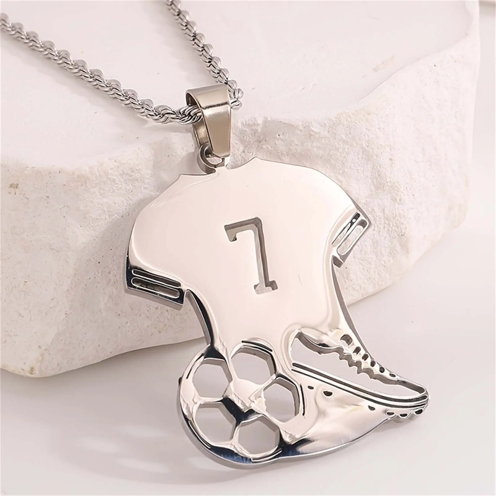 Personalized Stainless Steel Football Cleat & Jersey Number Necklace, 50cm Soccer Themed Athletic Jewelry, Everyday Wear Gift for Men, Football Cleat Necklace