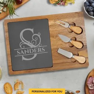 Personalized Charcuterie Board with Split Monogram – Custom Engraved Housewarming, Wedding & Closing Gift