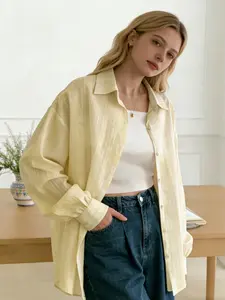 A women's Basic casual and fashionable shirt, versatile commuting shirt, oversized, loose and slimming, suitable for all seasons, suitable for home, indoor, and outdoor wear, Blouse, Long Sleeve, Casual Blouse Shirts