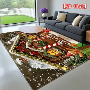 2D flat Christmas decorated house scene creative style pattern velvet carpet for living room, bedroom, study, dining room, home office, entrance door indoor decoration mat | Christmas gift