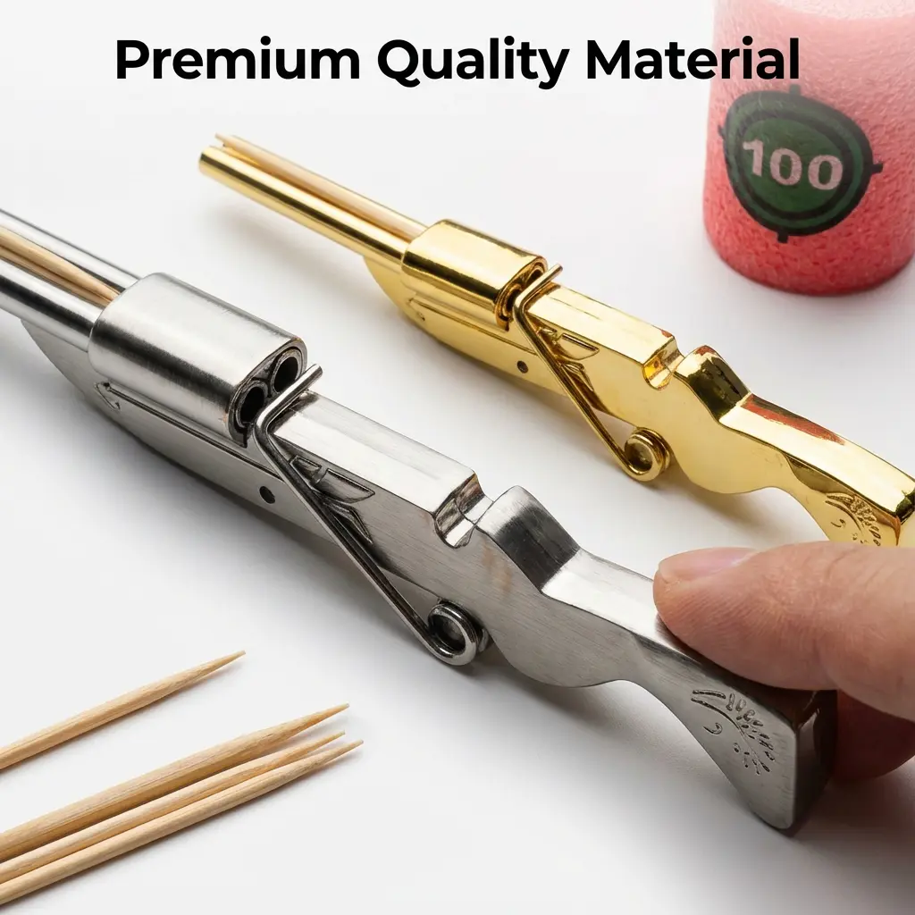 Compact Safe Mini Toothpick Shooting Game Plastic Archery Bow Toy - Finger-Press Shooting Mechanism, Foam Soft Target, Kids' Entertainment Gift for Birthday Parties, Family Game Nights, Unisex, Toothpick Shooter, Archery Toys, 1 * Foam Target, 1 * Mini To