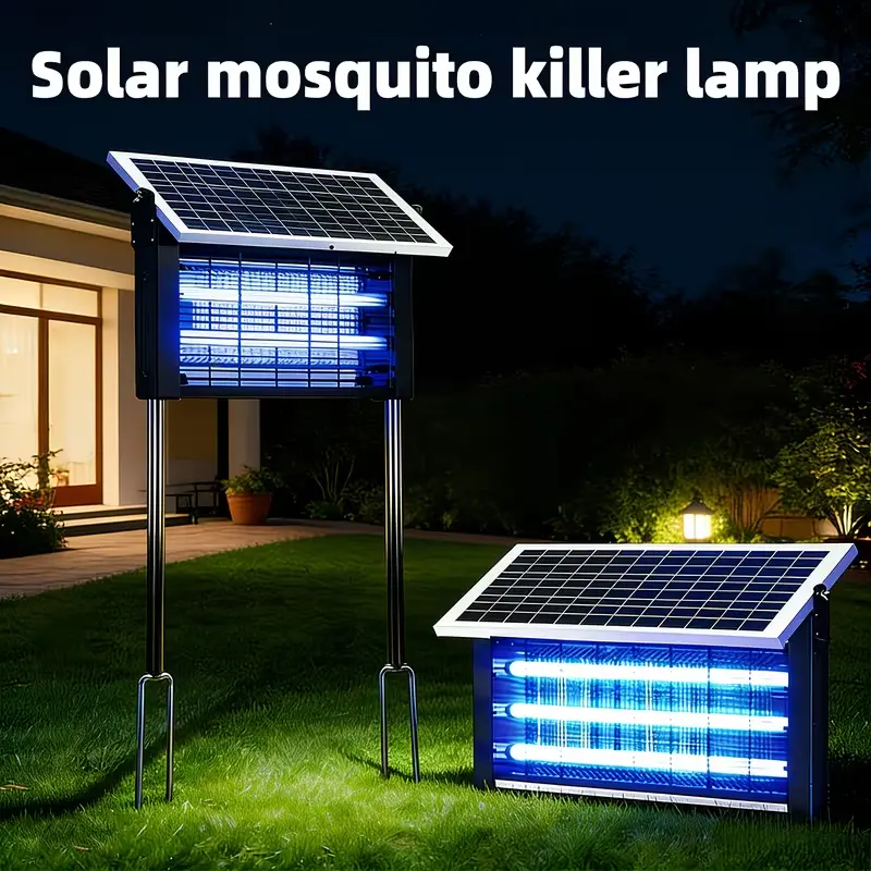 Outdoor Solar Bug Zapper, 4500V Electric Insect Trap with 3 UV LED Tubes, Dual Hanging and Ground Installation for Backyard, Lawn, Patio and Garden