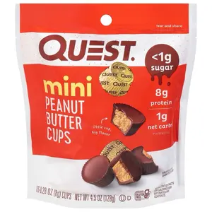 Quest Nutrition Mini Peanut Butter Cups - 16 Cups, 8g Protein, 1g Net Carbs, <1g Sugar, Perfect for On-the-Go Snacking