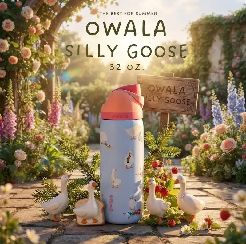 Owala Silly Goose Print 32oz Insulated Stainless Steel Drinkware Flask, Leakproof Lid, Built-In Straw, Double-Wall Vacuum Insulation, BPA-Free Reusable Travel Bottle for Gym, Outdoor Use, Flasks