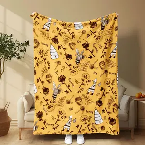 Honey Bee Pattern Blanket, 1 Count Soft Comfortable Throw Blanket, Cool Bedroom Bedding Blanket, Warm Napping Blanket For Home Office Travel Camping