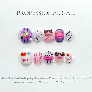 Hand-molded Cute & Ugly Sausage-shaped Mouth Nail Patches Press-type Acrylic False Nails Personalized Versatile Detachable Reusable Professional Nail Design
