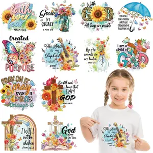 12 Sheets Christian  Verses Iron on Transfers for T-Shirts, Inspirational Quote Flower DTF Transfers Ready to Press Heat Transfers Vinyl, Iron on  for Clothes Bag Pillow DIY Crafts