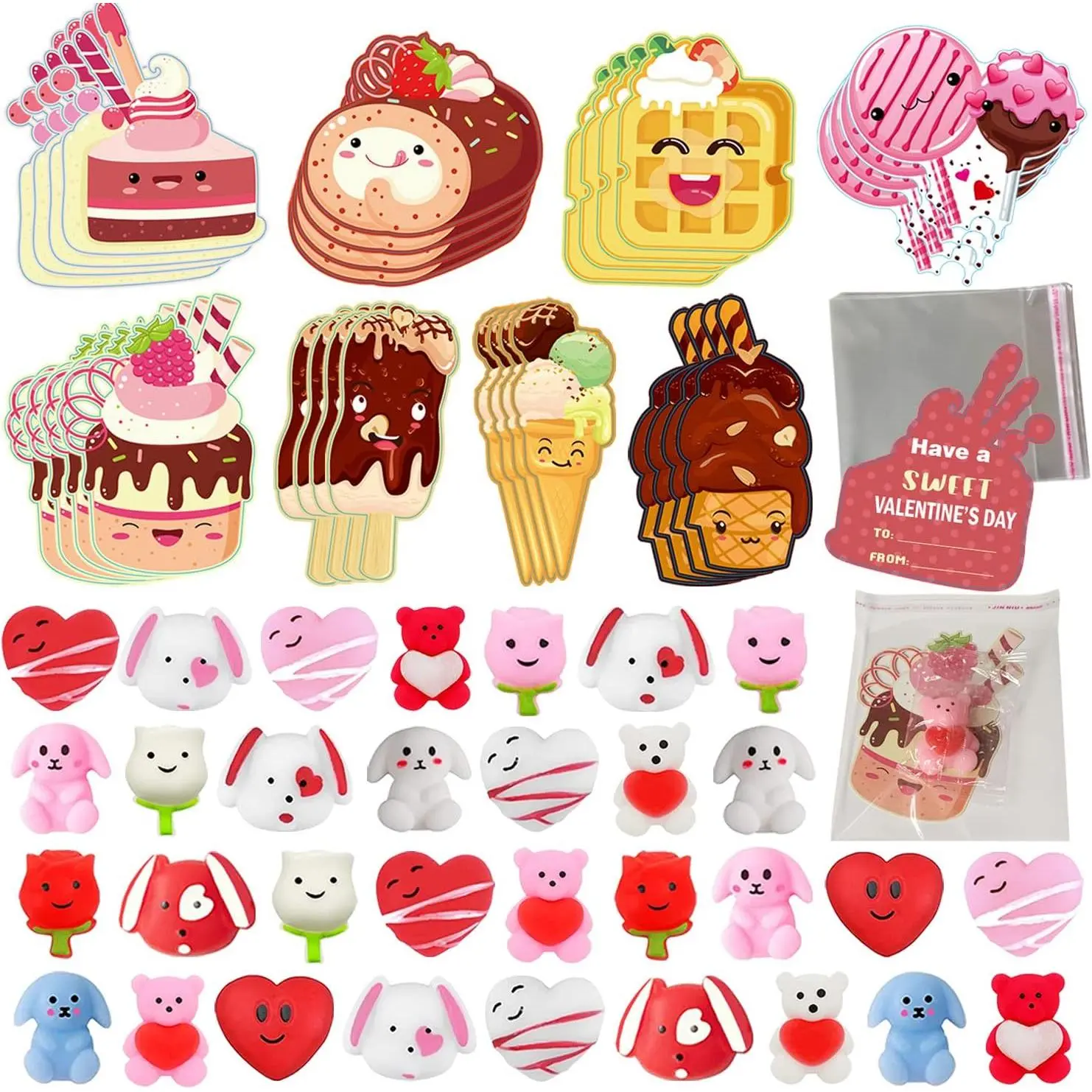 32 Pack Valentines Day Cards for  with Mochi Squishy Toys and Clear Bag  Valentine Gifts Greeting Cards  Classroom Exchange Party Game Prizes