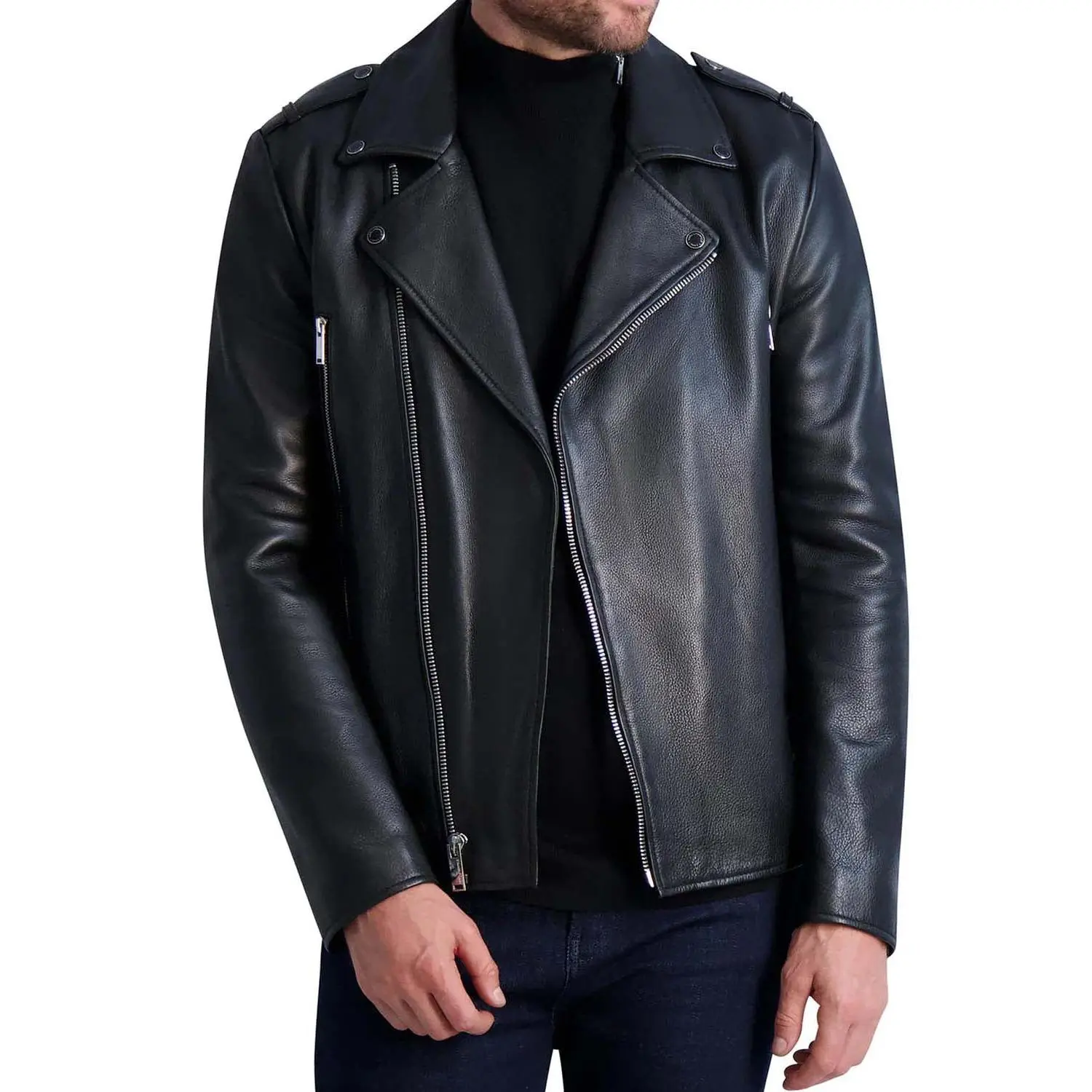 Mens Jet Black Slimfit Biker Leather Jacket