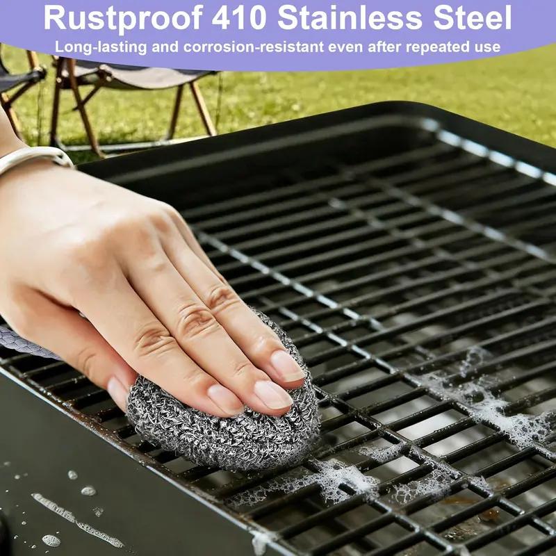 2Pcs Stainless Steel Scrubber,Wire Metal Scrubber with Lanyard | Dirty Cookware Cleaner, Steel Wire Balls for Cleaning Dishes (Silver)