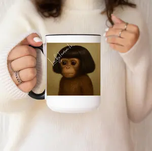 Bob Cut Monkey Meme Mug - Funny Sarcastic Chimpanzee Coffee Cup - Relatable Haircut Humor Gift for Her - Unhinged Aesthetic 11oz Ceramic Mug