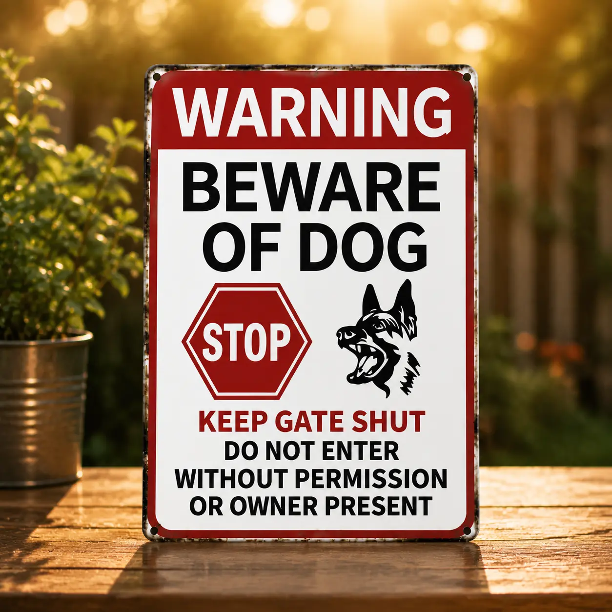 Beware of Dog Metal Sign, Vintage Warning Dog Sign Wall Decor, Funny Outdoor Fence Gate Sign for Garage Backyard Home Decor, Dog Lover Gift 8x12 Inch