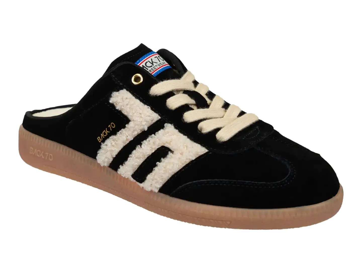 Women's Backless Lace-Up Casual Sneaker Shoes - Black, Size 70, Suede-Leather-Synthetic-Fabric Upper, Handcrafted Leather, Durable Man-Made Midsole, 1" Heel (1 inch), Daily Streetwear Footwear