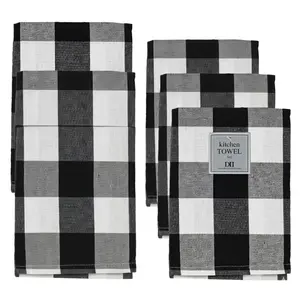 Cotton Kitchen Towel Set – Pack of 6 Black & White Buffalo Plaid Dish Towels | 20 x 30 Inch, Ultra-Absorbent & Soft for Drying, Cleaning, and Everyday Use