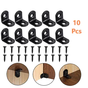10PCS L 20x20mm Bracket Corner Brace Sets, Stainless Steel Corner Brackets, 90 Degree Right Angle Bracket, Metal L Brackets for Shelves Wood Furniture Cabinet Chair Drawer with 20PCS Screws, Black