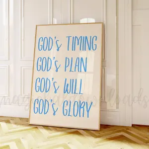 Preppy Blue Christian Print Wall Art Bible Verse Scripture Dorm Room Blue Wall Decor