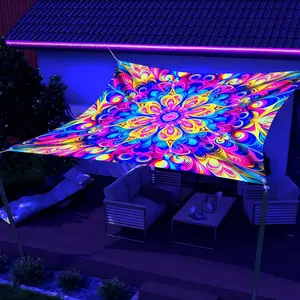 1 Pcs ultraviolet night light Bohemian mandala pattern sunshade canopy, made of lightweight polyester material, suitable for beach, camping, garden, picnic — outdoor adventure sun umbrella (support pole not included)