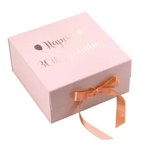 30th Birthday Foldable Gift Box with Ribbon, Magnetic Closure Square Box, Ideal for Birthdays and Bridal Showers, 20x20x10cm