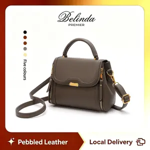 BELINDA Women’s Structured Satchel Bag - Pebbled Vegan Leather Top Handle Crossbody Purse, Flap Handbag with Gold Hardware, Cute Everyday Bag for Office, Date Night & Going Out outdoorfun