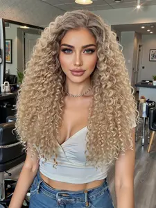 13x4 Lace Front Curly Wig  22" Long Bouncy Curls | Heat Resistant Synthetic Material Wigs, Ash Blonde, Glueless Curly Wig Lace Frontal Wigs