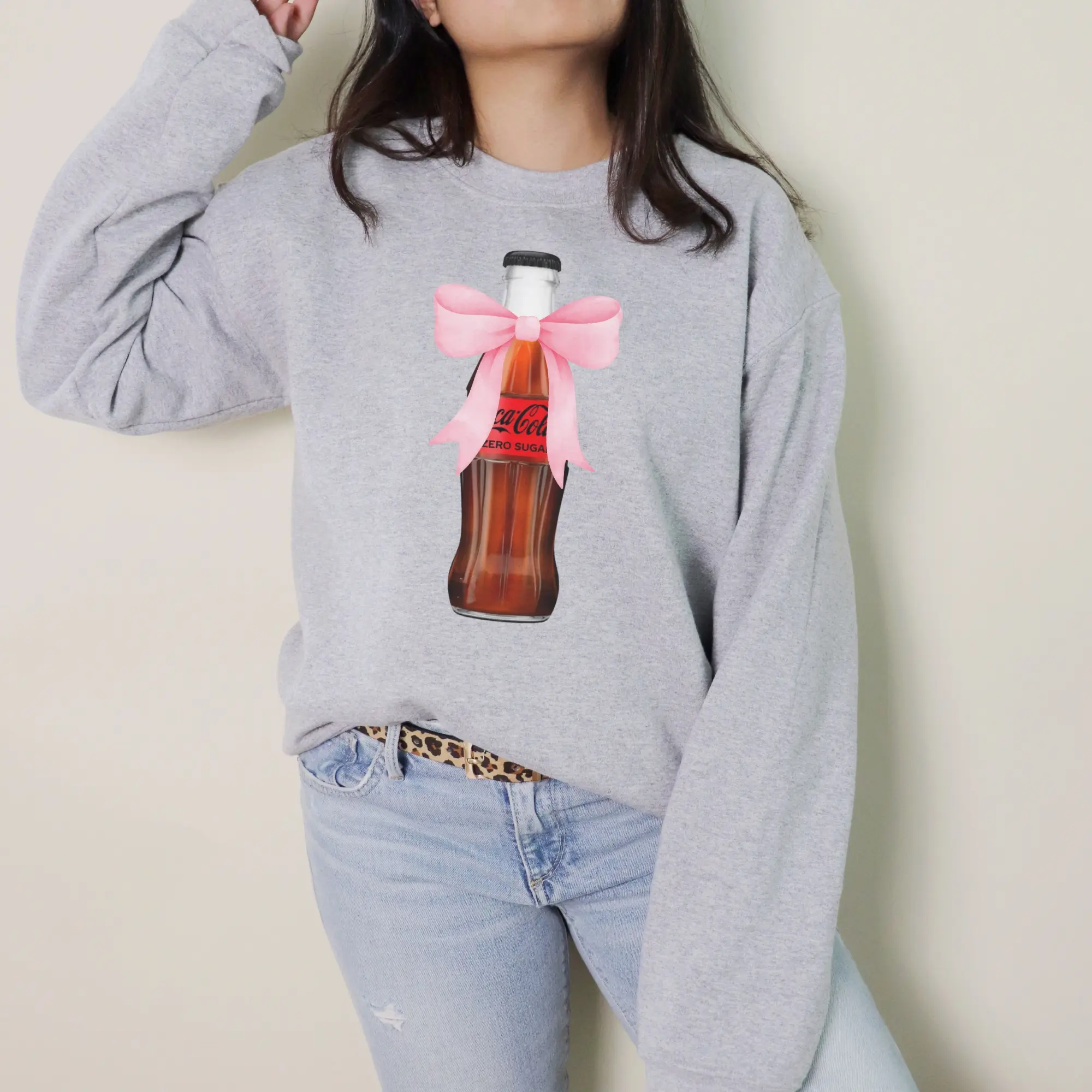 Retro Glass Coke Zero Bottle Sweatshirt, Vintage Coca-Cola Jumper, Unisex Crewneck Pullover, 90s Soda Pop Clothing, Red Black Bow Graphic