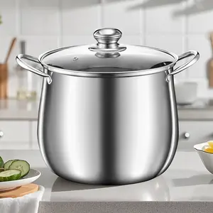 Large Capacity Thickened Stainless Steel Stock Pot, Sturdy & Durable, Even-Heating Stainless Steel pot with Visible Lid, Easy Cleaning, 7.09in Tall Pot Body Stainless Cooking Pot outdoorfun