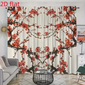 Fashionable Plum Print Curtains Set, Easy Installation for Bedroom & Living Room, Comfortable Atmosphere for Coffee Shops & Offices