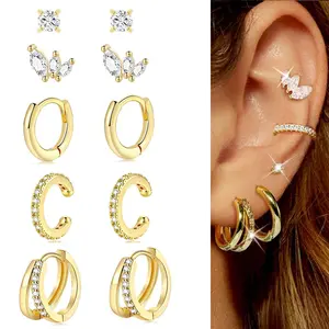 JEYFULL Gold Earring Stacks for Women, 14K Plated Dainty Small Huggie Hoop Earrings for Women,  Stud Earrings, Earrings Stack Sets for Multiple, Dangle Cartilage Earrings for Women Trendy Gifts