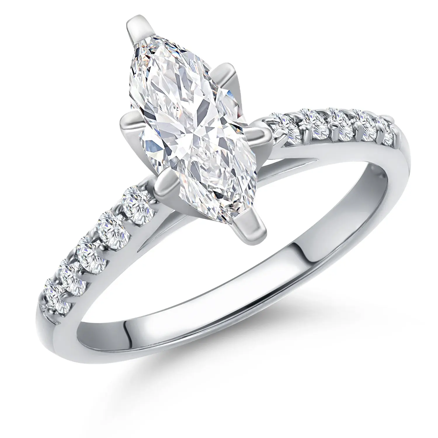 10K White Gold IGI Certified Engagement Ring | 1.20 Cttw | Center 1 Ct Marquise Cut | D-E Color | VS1-VS2 Clarity | Wedding Engagement Anniversary Promise Ring For Women