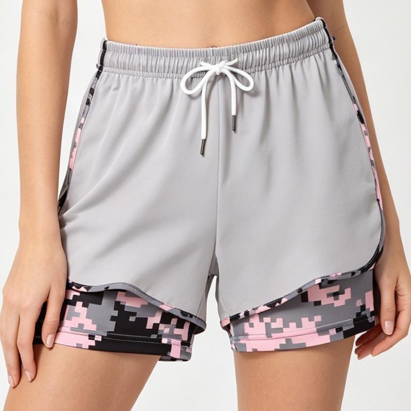 New women’s 2-in-1 casual running shorts with camouflage lining, fitness training shorts with pockets