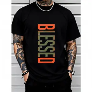 Men's Plus Size Fashion Menswear Short-Sleeve Round Neck Graphic T-Shirt, Geometric Design, Smooth Cotton Knit Fabric, Medium Stretch, Breathable Fit, Machine Washable - For Leisure, Streetwear