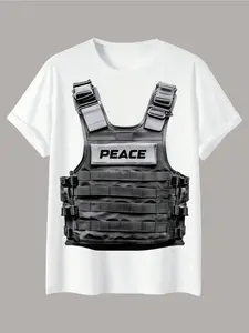 Peace Tactical Print T-Shirt, Casual Short Sleeve, Breathable Loose Round Neck, Unisex, Street Style, Anti-War Gift, 3D Print