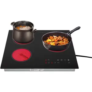 2600W 110V Electric Ceramic Cooktop Portable 3 Burners Built-in Cooktop Sensor Touch Control Countertop Electric Hot Plate with Kid Safety Lock and Timer, 9 Heating Level(no plug)