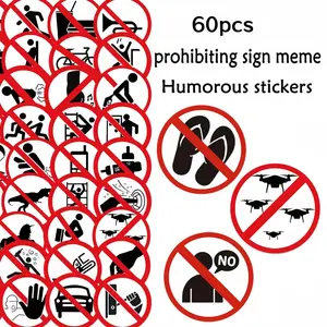60 Pcs Humorous No Sign Stickers, Meme Graffiti Decals for Phone Cases, Desktops, Laptops, Skateboards, Water Bottles DIY Decoration