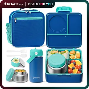 Fimibuke Bento Box, BPA Free & Leakproof Lunch Box with 8.5oz Insulated Thermos Food Jar, Utensils & Sauce Jar, Dishwasher Safe 3 or 4 Compartment Container for School Girl & Boy dealsforyoudays