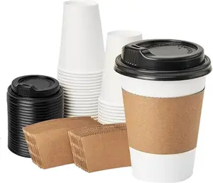 2 oz 50 pack Disposable Paper Coffee Cups with Lids and Sleeves