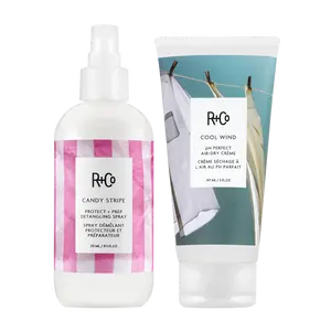 R+Co Prep + Style Bundle - Candy Stripe Detangling Spray & Cool Wind Air-Dry Crème for Soft Shape and Perfect Air-Dry
