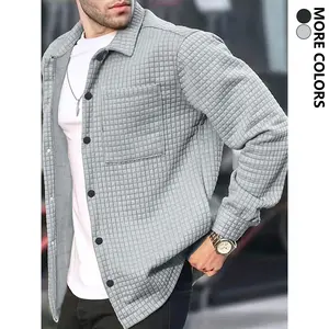 Men's Fashion Solid Color Waffle Knit Shirt Jacket - Lightweight Breathable Long Sleeve Collared Top, Trendy Streetwear Casual Shirt for Daily Commute & Outdoor Activities