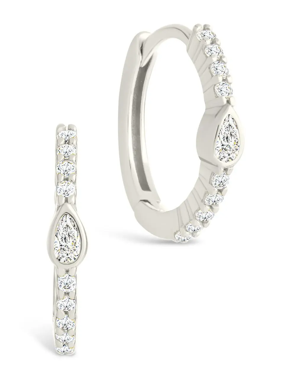 Sterling Forever Sterling Silver Pear Cut Bezel Set Huggie Hoop Earrings - High Quality Earrings, CZ Pear-Shaped Silver Stacking Hoops, Earring Stacks for Women