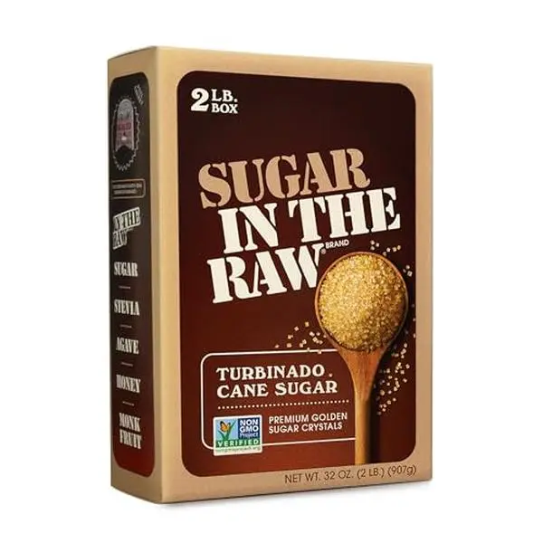 Sugar In The Raw, Granulated Turbinado Cane Sugar, 2 lb Box | Pure, All-Natural Turbinado Sugar, Non-GMO Project Verified, Kosher, Vegan and Gluten Free