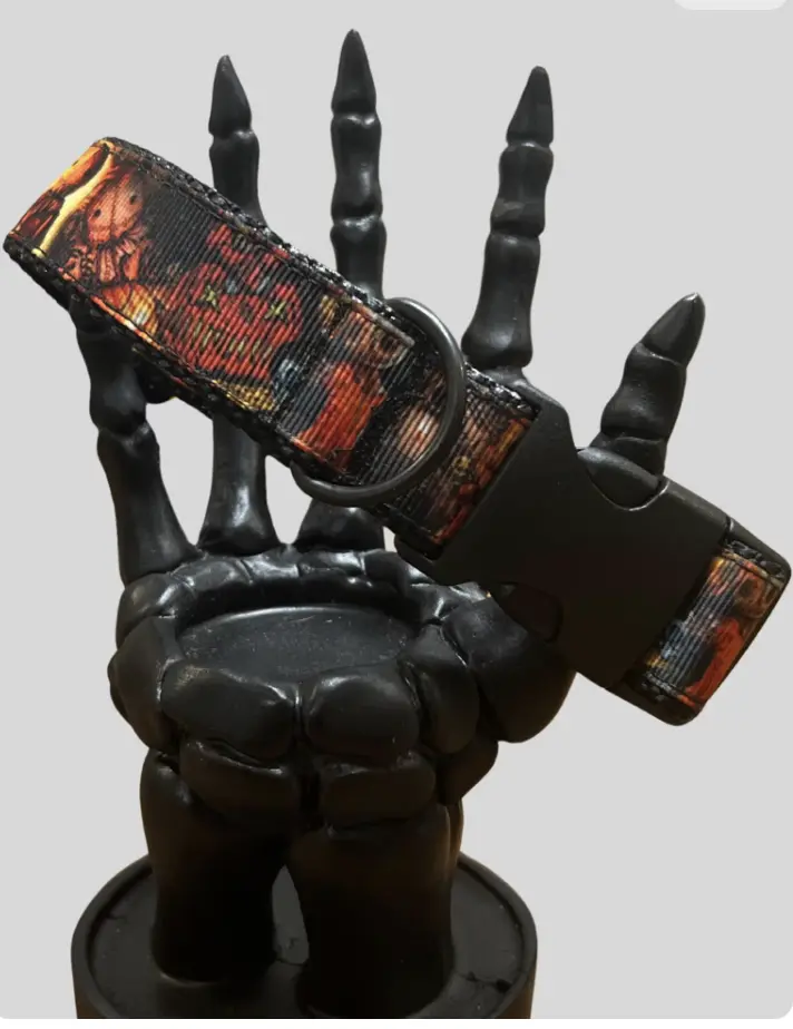 Handmade Trik r treat Horror movie Gothic Dog Collar 1 Inch Thick Ribbon Design Durable Nylon Webbing Perfect Fit for Unique Accessories