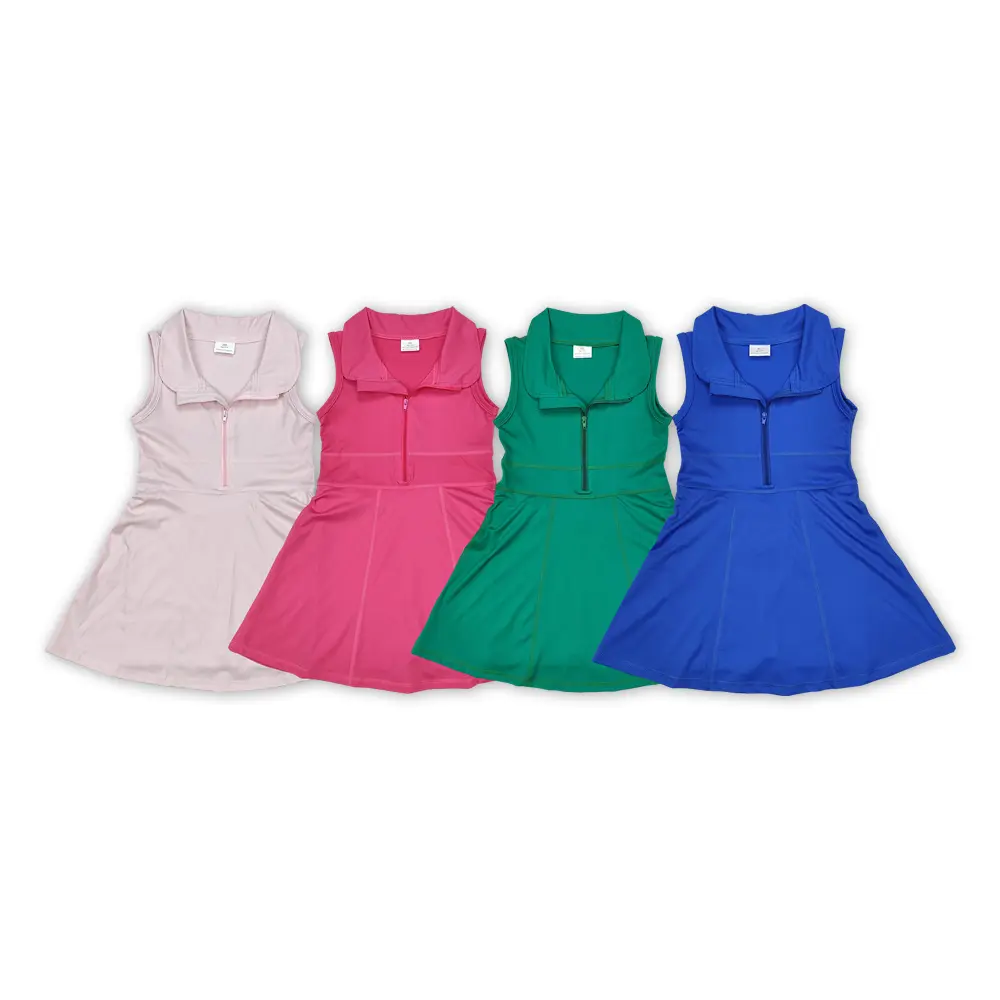 Girls' Tennis Dress, Sleeveless Solid Color Activewear for Kids, Stretchy Yoga Fabric for Sports & Play, Tennis Sports Dress, Active Dresses