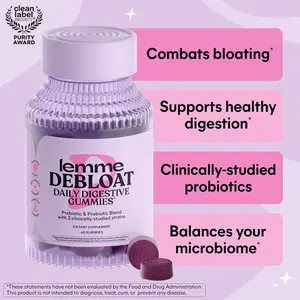 Lemme Debloat - Digestive & Gut Health Gummies with 2 Clinically Studied Probiotics & Prebiotic, Vegetarian, Gluten Free, Non GMO, BlackBerry Flavor (60 Count)