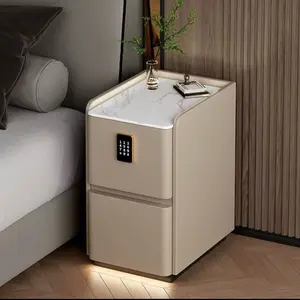 Solid Wood Led Nightstand With Bluetooth Modern Design For Home Decor