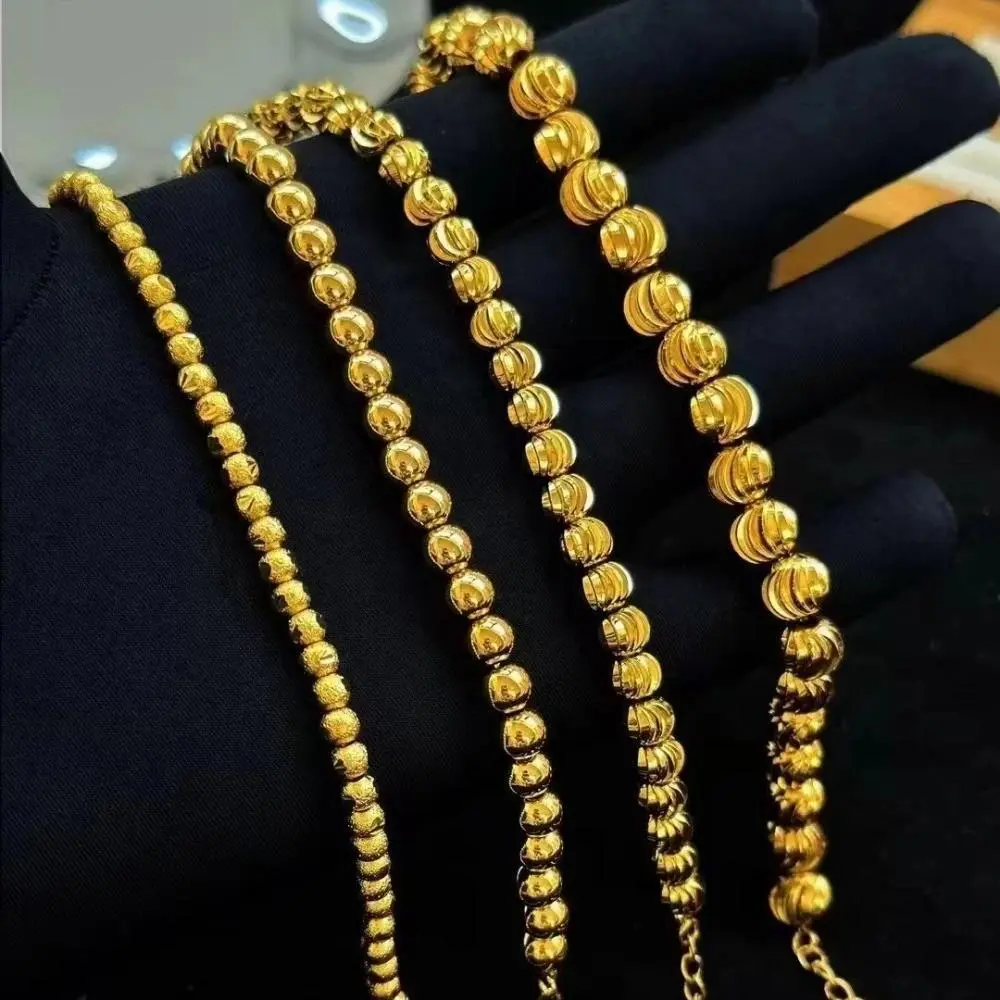 Women's Hand Bracelets Yellow Gold Plated 6 mm Buddha Beaded Chain Bangles Wristband High Quality Jewelry Accessories Gifts