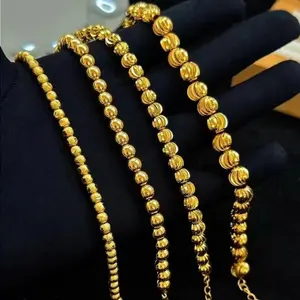 Women's Hand Bracelets Yellow Gold Plated 6 mm Buddha Beaded Chain Bangles Wristband High Quality Jewelry Accessories Gifts