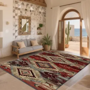 Velvet Soft Comfort Home Rug, Ethnic Simple Texture Print, Holiday Decorative Carpet for Hallway, Living Room, Bedroom, Indoor Outdoor Use