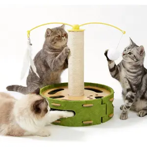 Nail File Enrichment Box with Scratching Post, Sandpaper Scratcher Base, Interactive Cat Scratch Puzzle Box with Rotating Teaser & Bell Balls for Indoor Cats