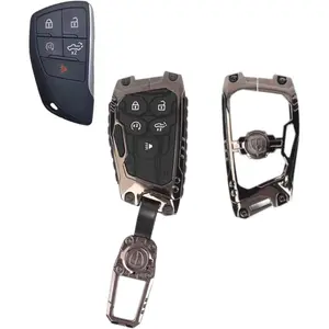 for Chevrolet Heavy Duty Zinc Alloy Key Fob Cover, 5-Button Key Fob Shell with Glow-in-The-Dark Silicone Lining Key Armor for Silverado, GMC Sierra, Buick Envision